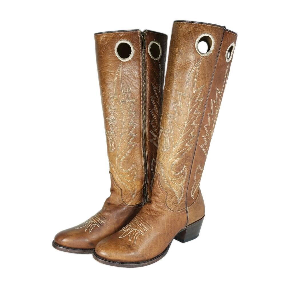Stetson Women's Taylor US9,5 Brown Embroidered Tall Side Zip Western Boots